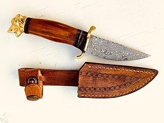 Damascus steel Hand Forged knife Custom Hand made Camping knife Walnut wood Knife with Leather Sheath /SM05