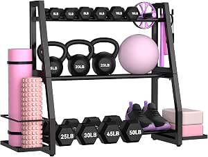 Weight Rack for Home Gym, Dumbbell & Kettlebell Rack