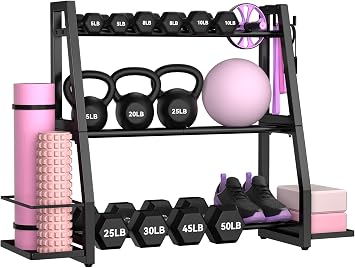 Weight Rack for Home Gym, Dumbbell & Kettlebell Rack