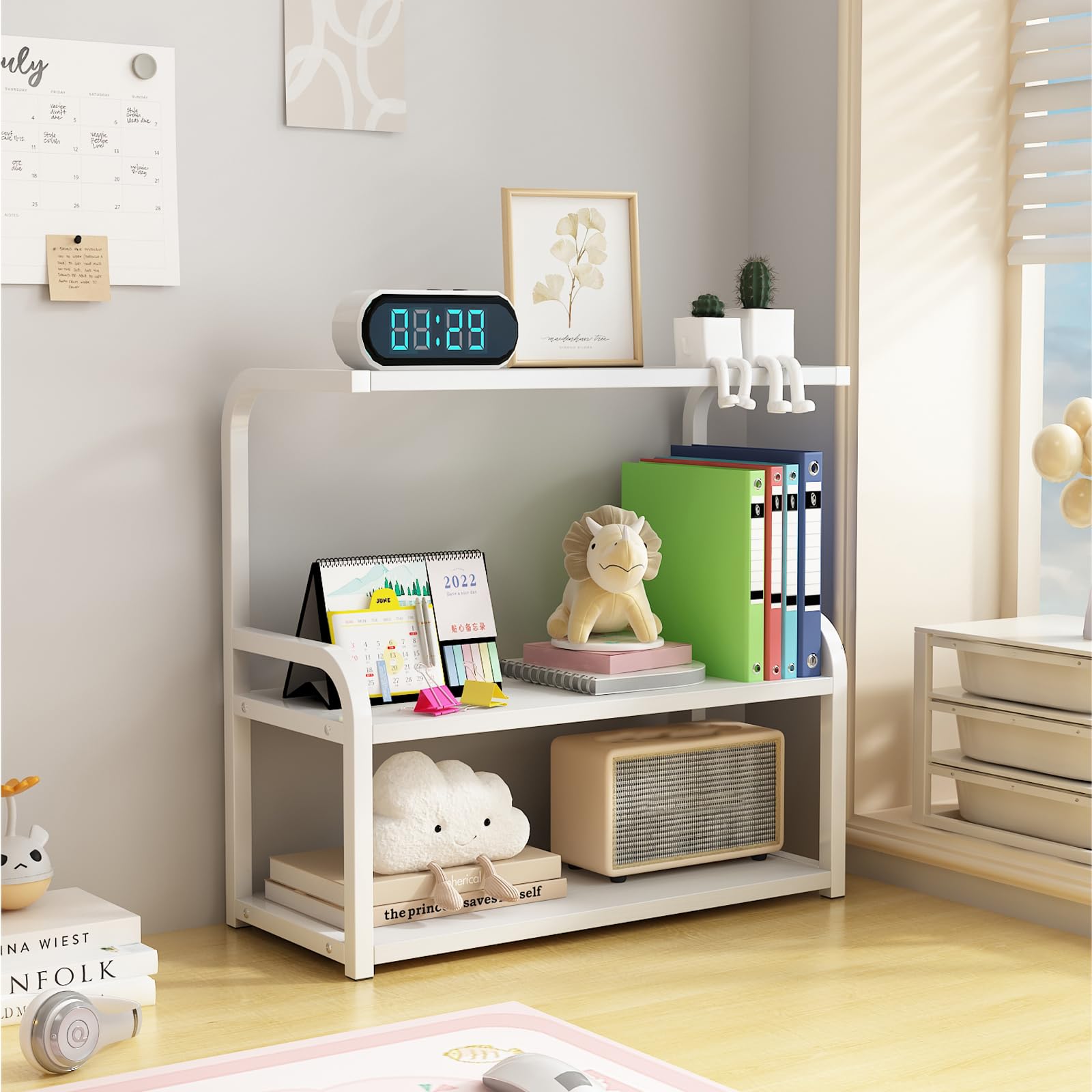 Étagère de rangement verticale pour bureau, bibliothèque, comptoir, cuisine, bureau, salon, étagère de bureau (blanc + blanc, 53 cm)
