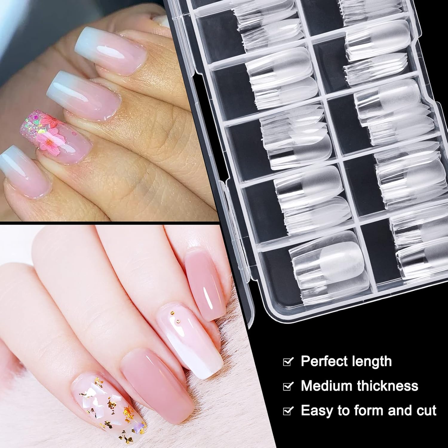 AORAEM Square Nail Tips,120 PCS Artificial Full Cover Nail Tips Soft Clear Gel Tips 12 Sizes Square Sharp False Nails with Box for Home DIY Nail Salon : Beauty & Personal Care