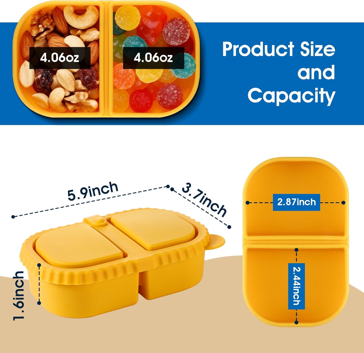 4 pack Silicone Reusable Snack Containers with Lids - Double Compartment Snackle Box for Portion Control & Travel - BPA-Free Mini Containers for Kids, Office, Picnic - Image 2