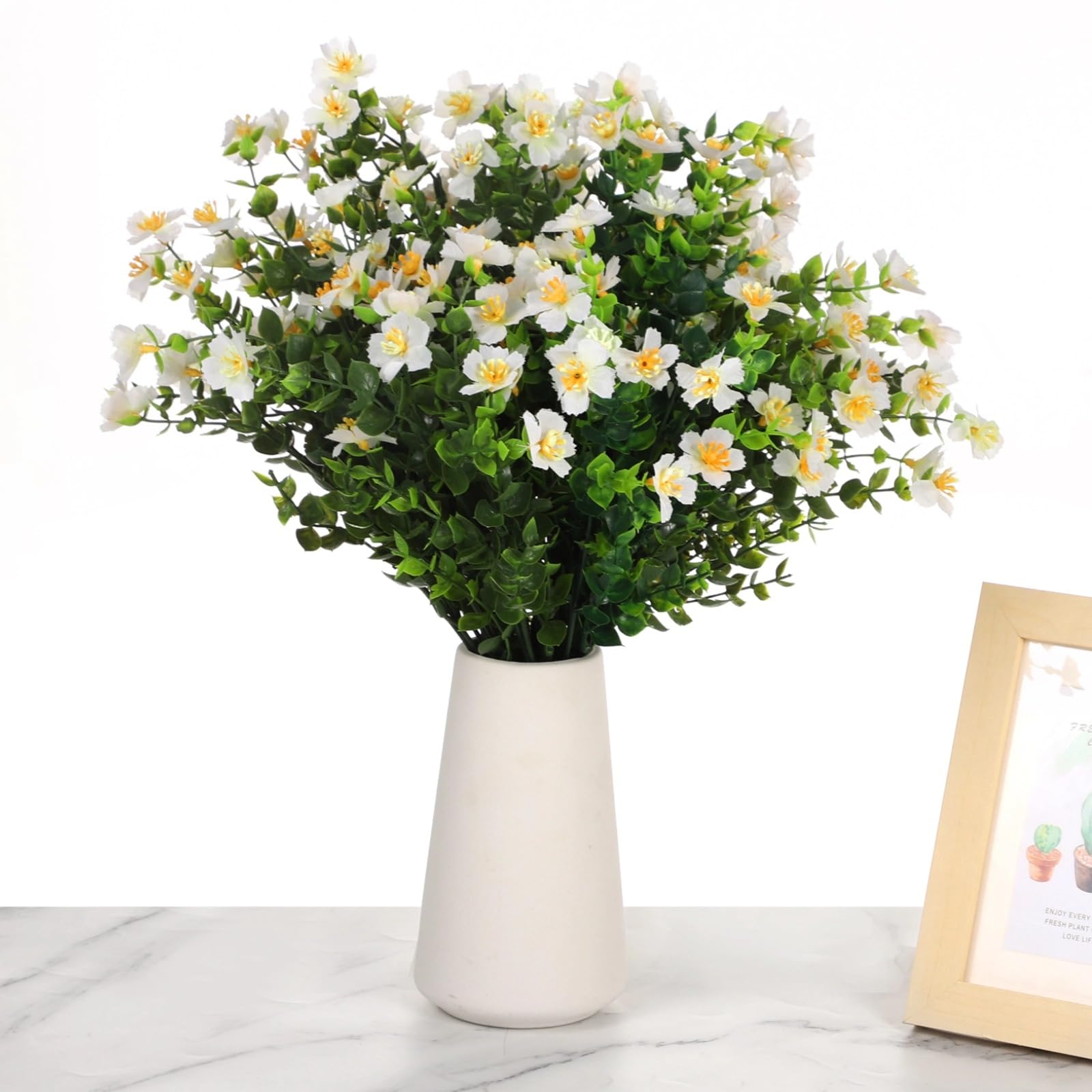 Generisch Künstliche Blumen für draußen, 12 Bündel weiße Kunstblumen zur Wohnraumdekoration, Kunstpflanzen für Garten, Balkon, Fensterbank und Außenbereich, ohne Pflegeaufwand, natürlicher Look