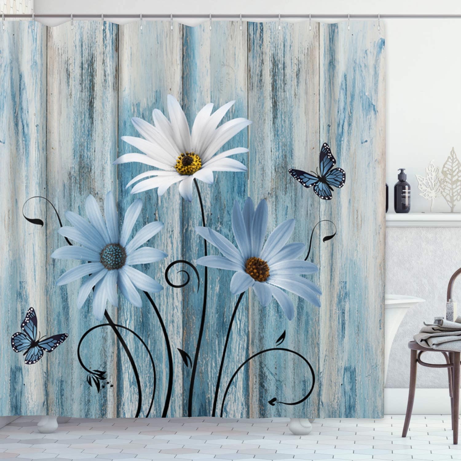 Emvency Shower Curtain, for Bathroom Decor 72 x 72 Inch, Blue Daisy