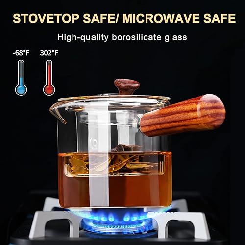 Miniatura 5 de PARACITY Tetera de vidrio con infusor, tetera japonesa segura para estufa, hervidor de té transparente con mango de madera, tetera de hojas sueltas