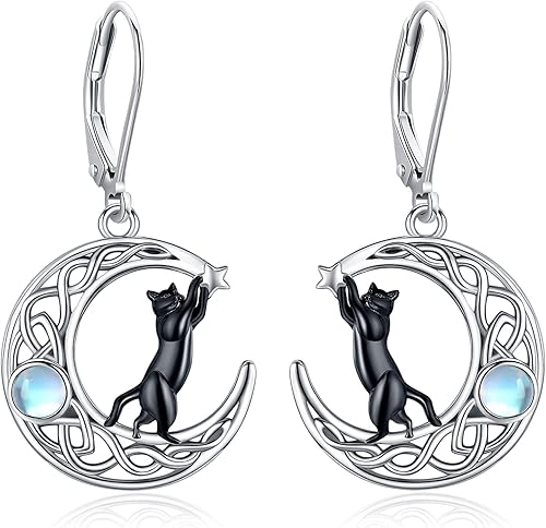 Miniatura 10 de LOOVE Aretes colgantes de plata de ley S925 con gancho para mujer diseño de árbol de la vida diseño de piedra lunar diseño de alas de ángel Plata de