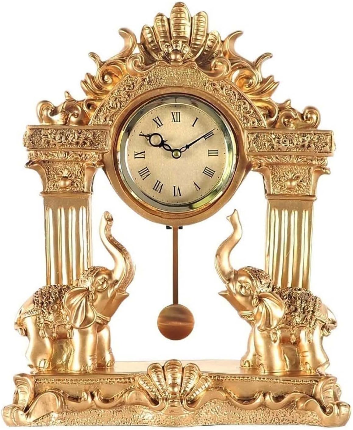 Grandfather Clock Vintage Elephant Sculpture Creative Home Decoration Table Clocks Silent Non-Ticking with Pendulum Mantel Clock for Home Office Decoration and Gifts