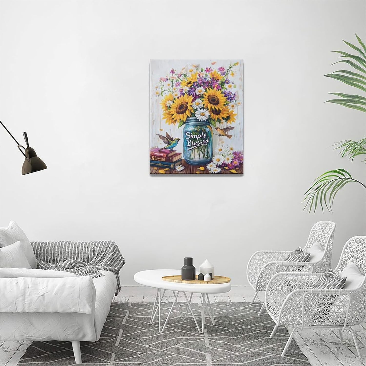 Floral Wall Art Farmhouse Sunflower in Vase Wall Decor Rustic Botanical Canvas Painting Spring Daisy Picture Modern Artwork Home Decorations for Bathroom Bedroom Kitchen Dining Room Framed 16"x20"