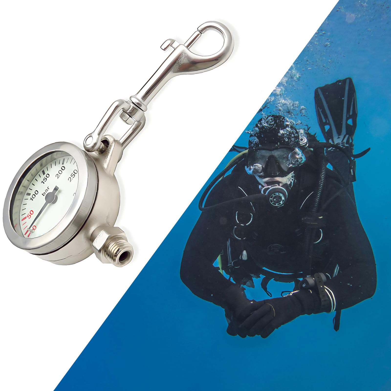 Generico Manometro Subacqueo Ad Alta Pressione in Metallo, Misurazione della Pressione Fino A 350 Bar, Ampio Quadrante Luminescente, Struttura in Metallo Resistente Allacqua di Mare (A)
