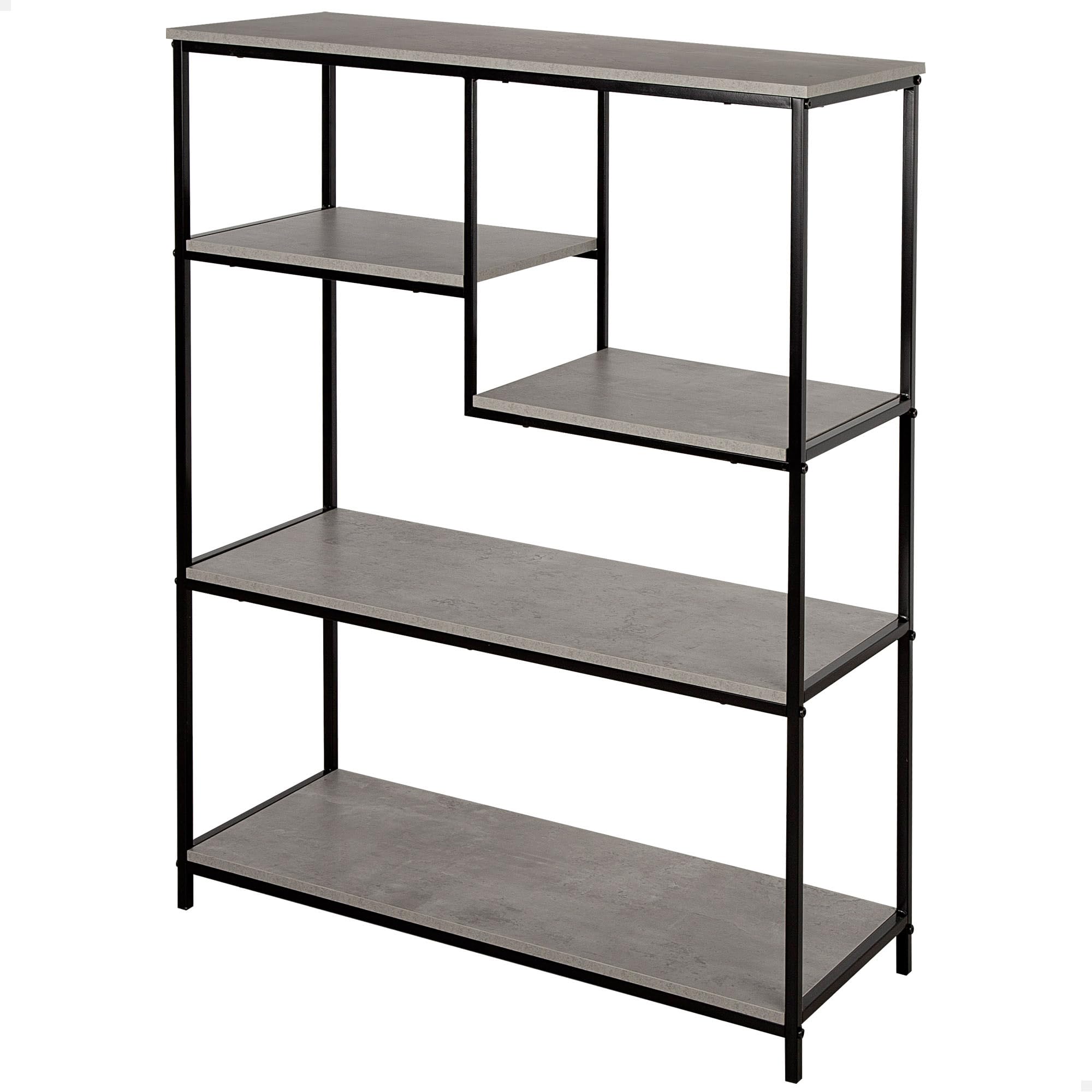 AKTIVE MAX Home Asymmetrical Fixed Shelf, Cement Effect Storage, 5 Shelves, 75 x 30 x 100 cm, Steel and MDF, Easy Assembly, Resistant, Living Room Furniture, Shelves, Decoration (18461)