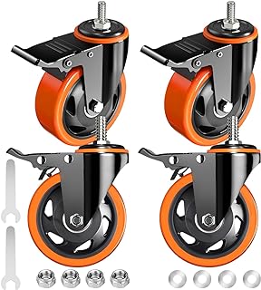 Stem Caster Wheels 4 inch Locking Threaded Stem Casters Set of 4 Heavy Duty, 1/2"-13 x 1(Stem Diameter 1/2",Stem Length 1"), No Noise Swivel Casters Industrial Castor Wheels for Cart, Furniture