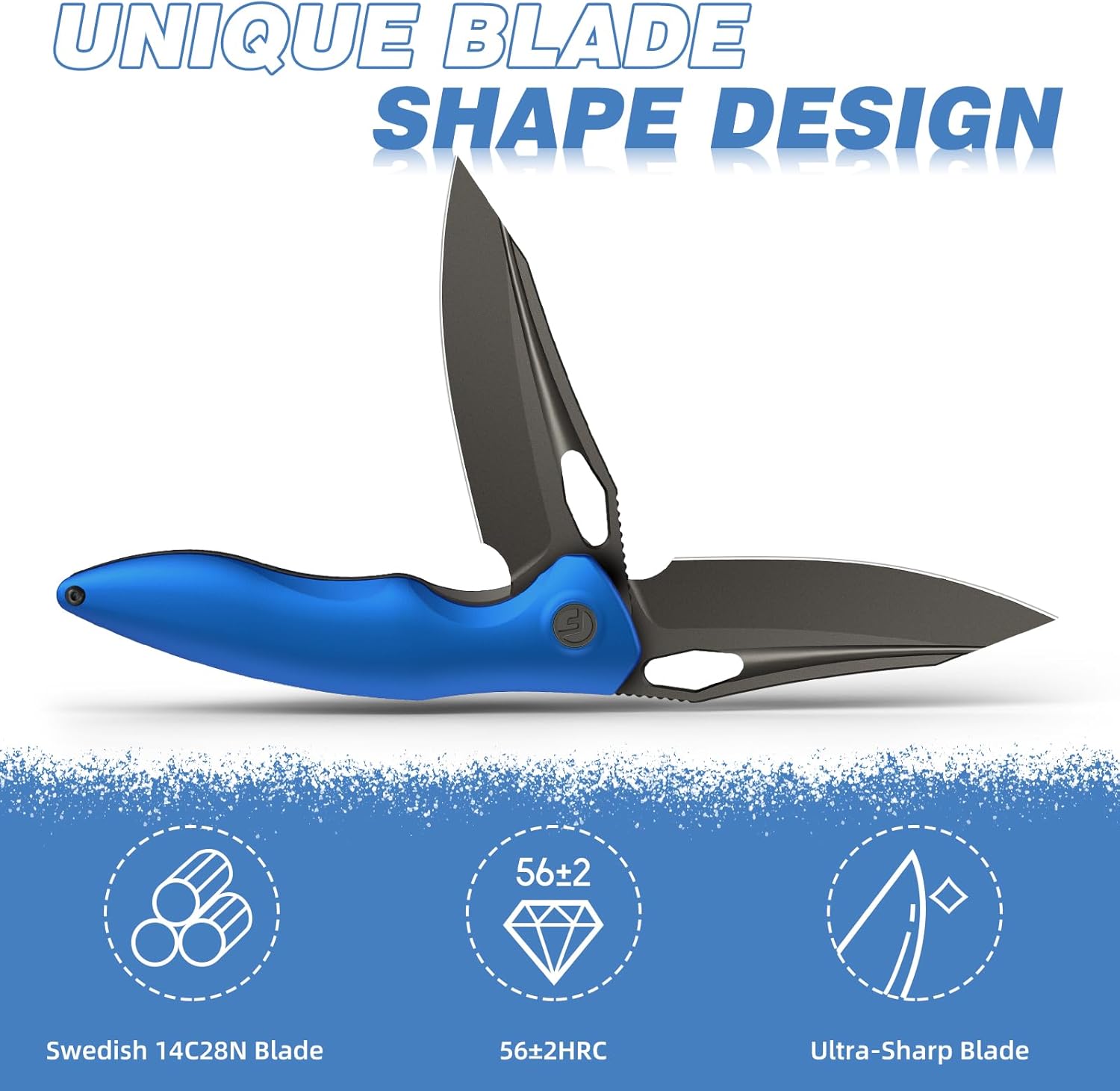 FINTISO Apollo Pocket Knife, 3.3" 14C28N Blade Aluminum Alloy Handle Folding Knife with Liner Lock, EDC Knife with Pocket Clip for Camping, Survival, Hunting, Unique Gift for Men Women