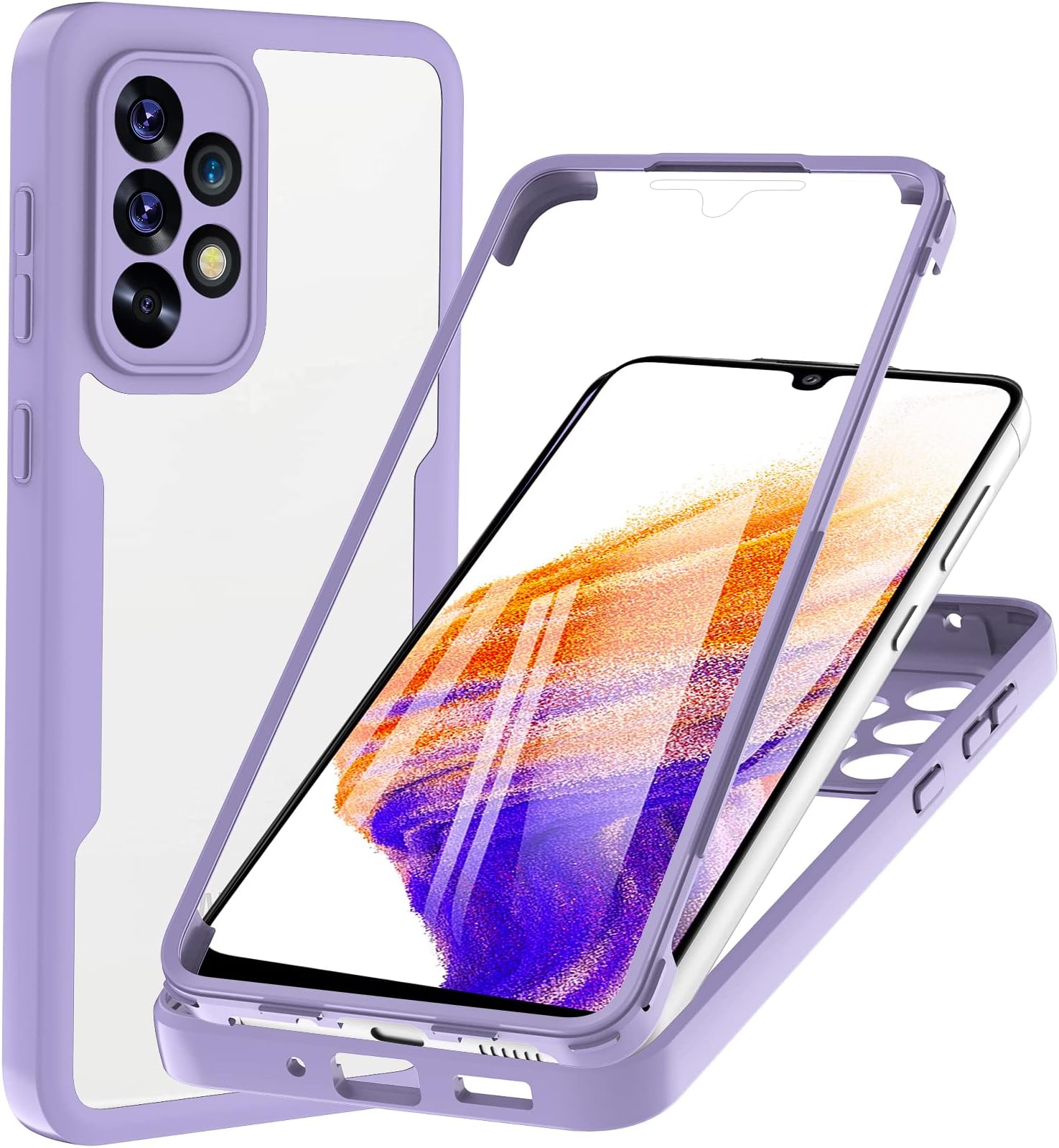 Kuaguozhe Case for Samsung Galaxy A53 5G/Samsung A53 Enterprise Edition Silm Case Built-in Screen Protector 360° Full Body Protection Silicone Protective Anti-Scratch Cover Case for Samsung A53 Purple