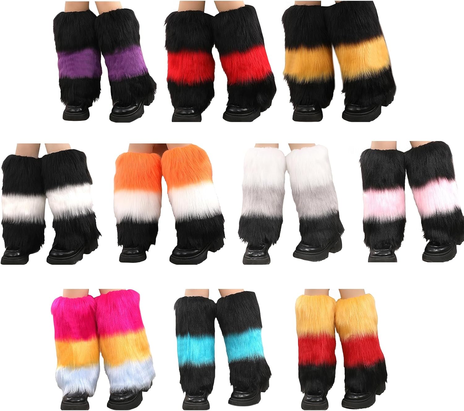 Leg Warmers, Women Winter Plush Contrast Color Leg Warmer Aesthetic Vintage Fuzzy Thickened Boot Cuffs Gaiters Socks