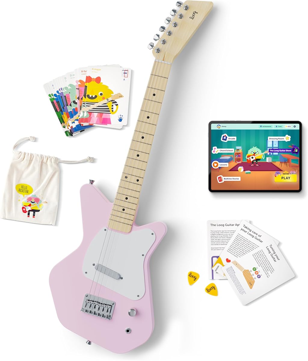 Pro VI Electric kids real guitar for Beginners Ages 9+ Learning app & lessons included (Pink)