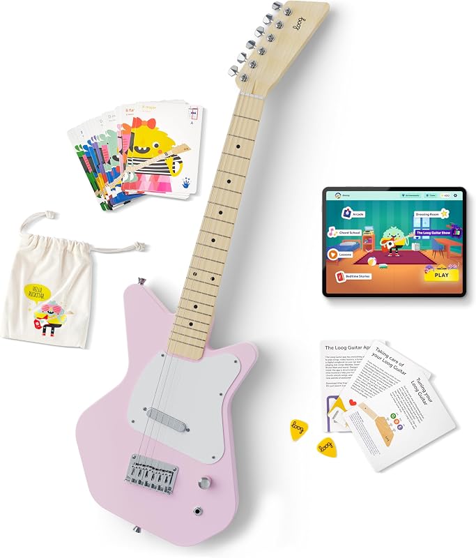 Pro VI Electric kids real guitar for Beginners Ages 9+ Learning app & lessons included (Pink)