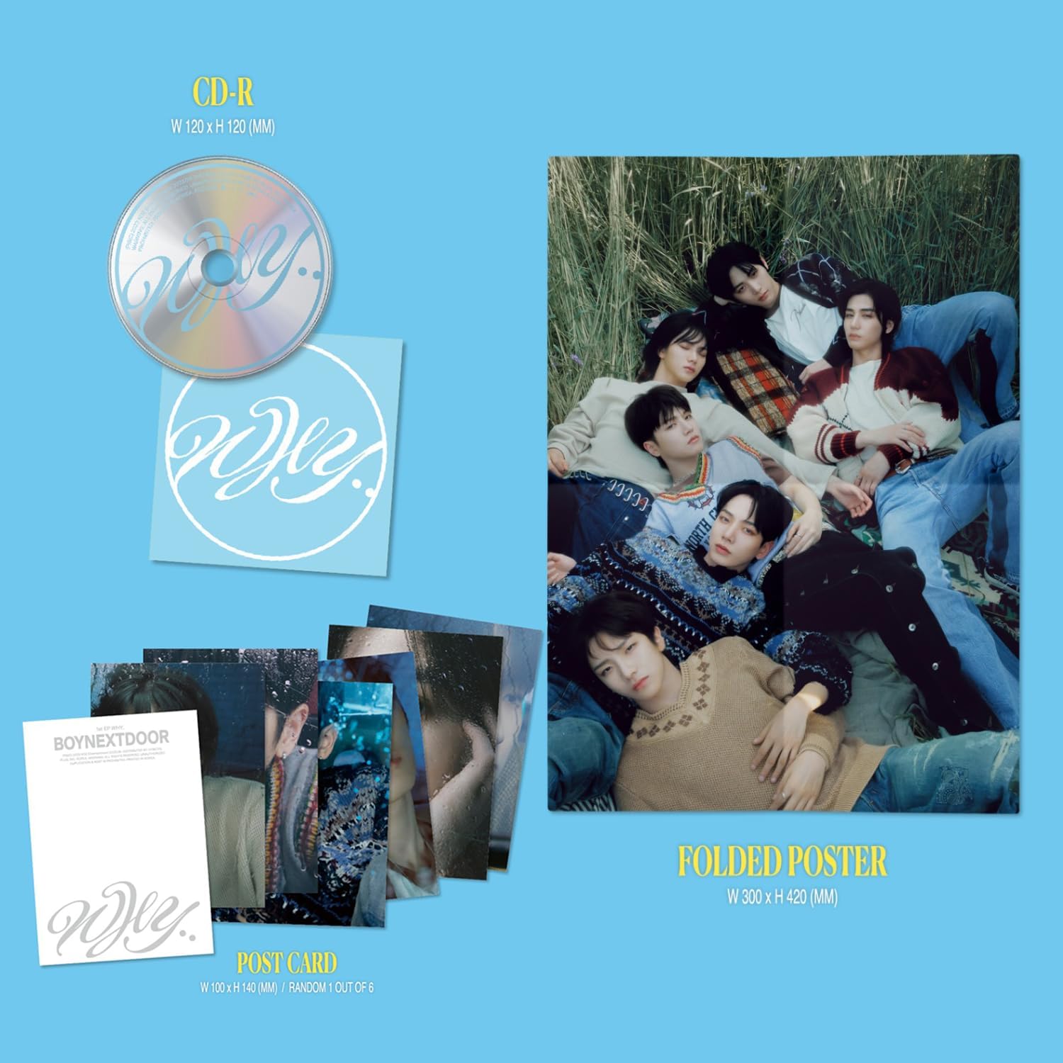 BOYNEXTDOOR - 1st Mini Album [WHY..] (MOODY Ver.) Out Box + Photo Book + Post Card + CD-R + Folded Poster + Photocard + Unit Phtocard + Film Photo + Letter Sticker + 3 Extra Photocards