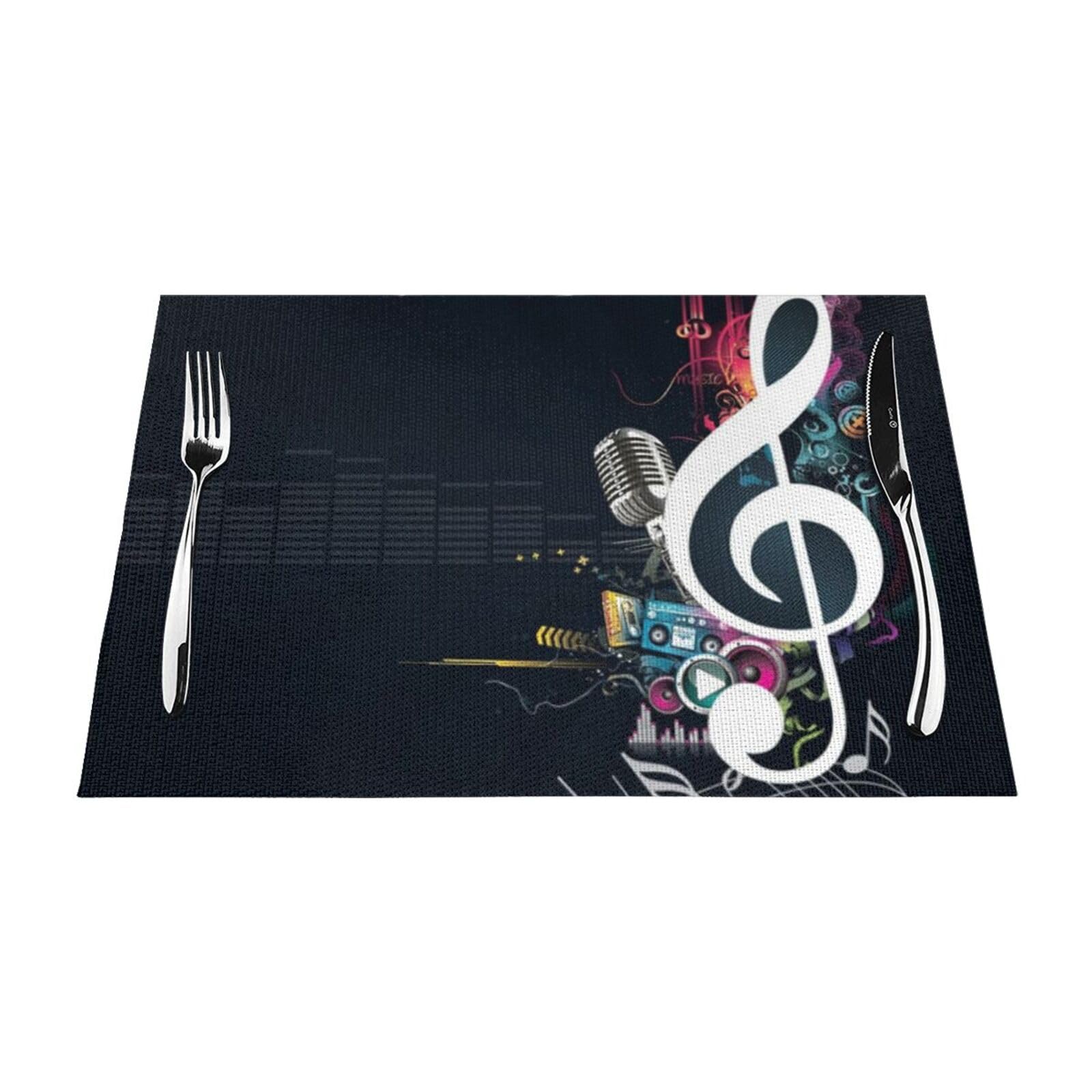 PVC Placemat Set of 1 PCS, 45x30 CM, Music Notes Printed Non-Slip Heat Resistant Place Mats for Kitchen Dining Table Indoor Outdoor