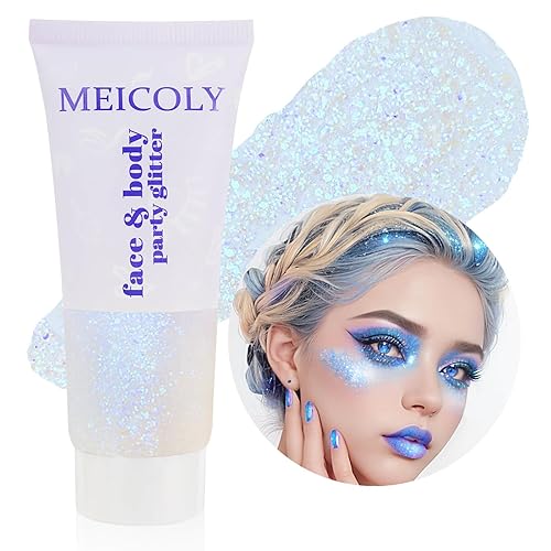 MEICOLY Sparkling Blue Body Glitter,Halloween Face Glitter,Color Changing Glitter Gel