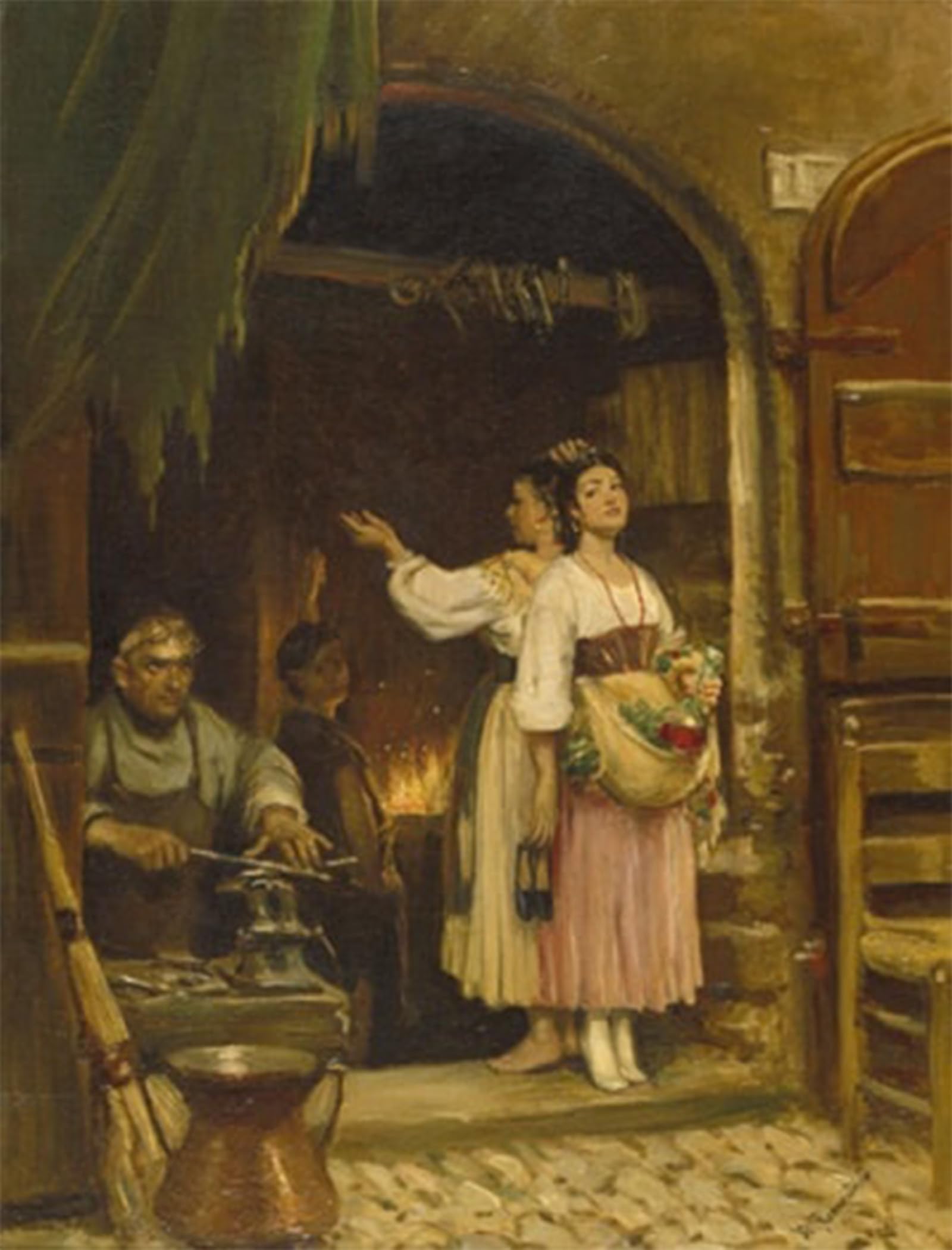 ARTXLXXBN Famous Print Painting Colorful Art Print Two Italian Women At the Smithy by Vilhelm Rosenstand Canvas Art Decorations for Home Decor 60x90cm