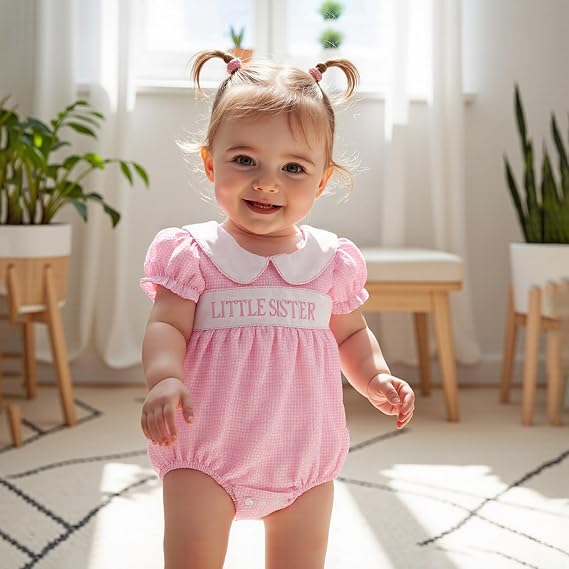 Big Sister Little Sister Matching Outfits Baby Girl Smocked Rompe Dress