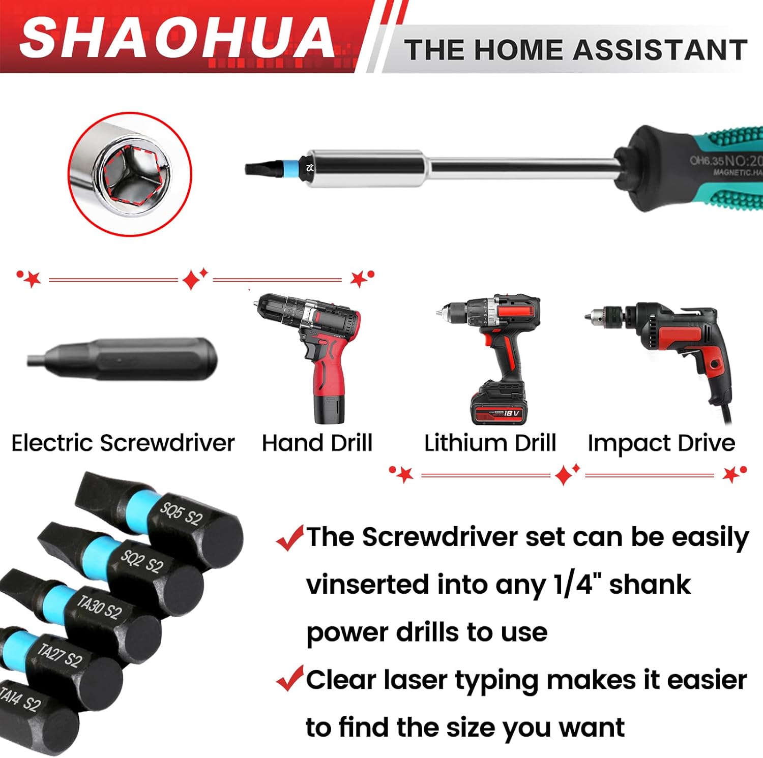 20PCS Screwdriver Bit Set, Triangle Bit Set TA12-30, Square Drive Bits#2,2.75,3,4,5, U-Shaped Bits U4,U6, Y-type Screwdrivers Y0,Y1, Magntic Screwdriver Set with 1/4" Bit Holder and Bit Driver