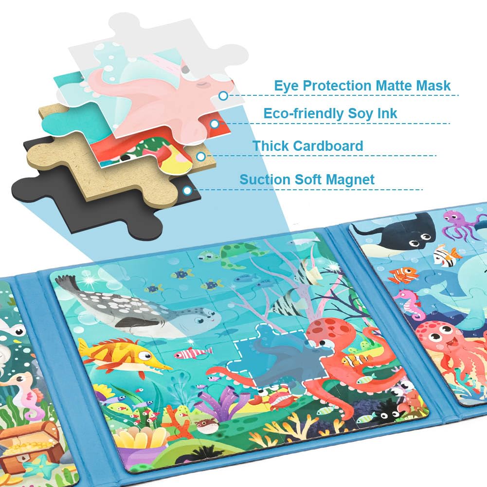 Aolso Puzzle Magnetici Giochi per Bambini 3-7 Anni, Giocattolo Montessori, Puzzle Animali Magnetico Gioco,Giochi da Viaggio per Bambini 2 Anni-Esplorazione Sottomarina