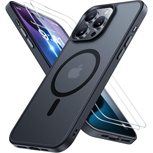 Miracase Magnetic Series for iPhone 15 Pro Max Case [Compatible with MagSafe] [with 2X Screen Protectors] Military-Grade Protection, Anti-Fingerprint, Slim Phone Case for iPhone 15 Pro Max - Black