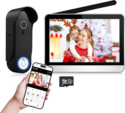 VKJ Sistema de intercomunicación de timbre de video inalámbrico, cámara de timbre con monitor táctil de 7 pulgadas, cámara de timbre de puerta WiFi