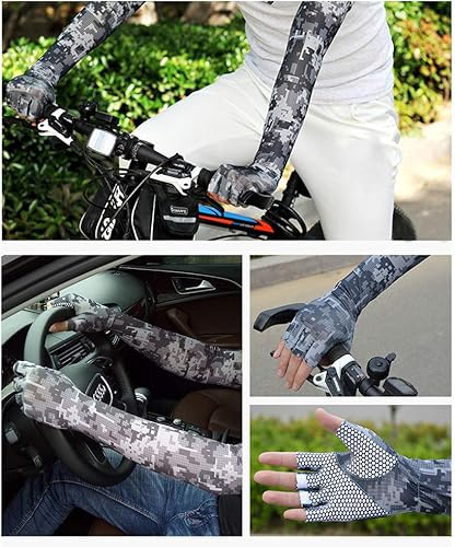 Miniatura 3 de Mangas de brazo con guantes de protección UV para hombres y mujeres Ciclismo Manga de brazo de hielo sin dedos compresión solar cubierta de brazo