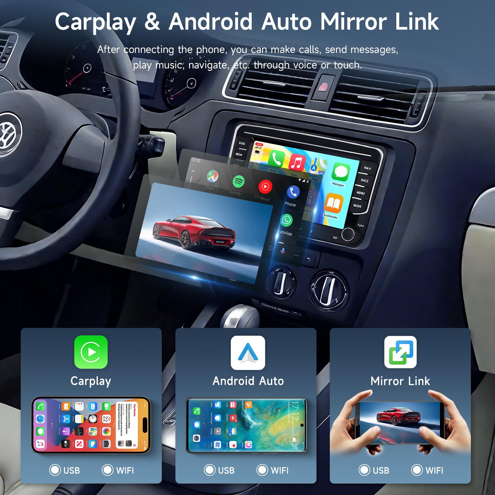 Hodozzy 6G + 128 GB 8-rdzeniowe radio samochodowe do VW Golf Passat Seat Skoda Jetta Polo Caddy Touran Tiguan T5 Android Radio z nawigacją Bluetooth, 7-calowy ekran dotykowy z systemem Carplay Android