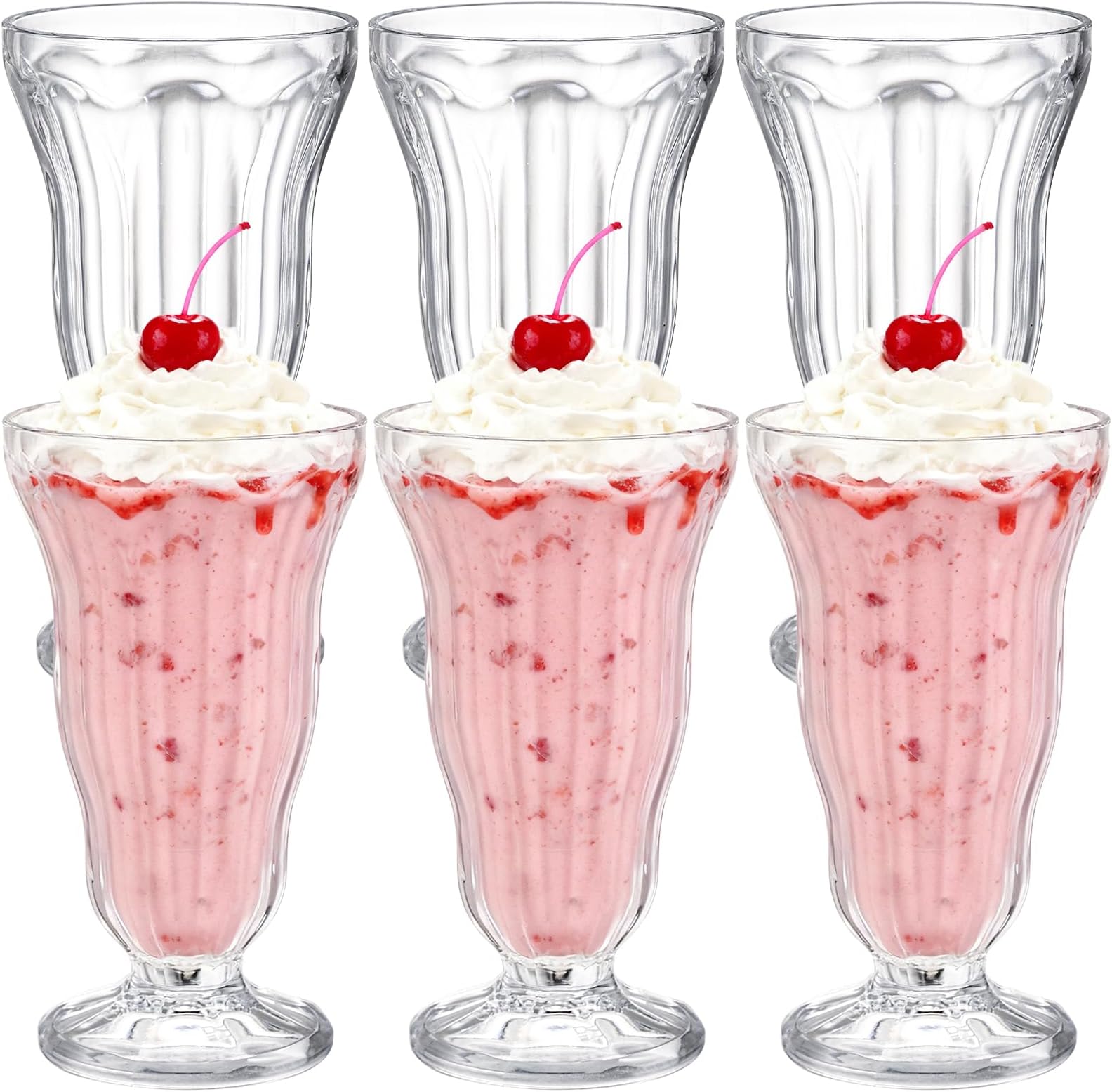 6 Pack Acrylic Milkshake Glasses, 15 OZ Plastic Old Fashioned Soda Glass, Shatterproof Footed Ice Cream Cups, Clear Pina Colada Fountain Glasses, Great for Juice, Tropical Drinks, Party