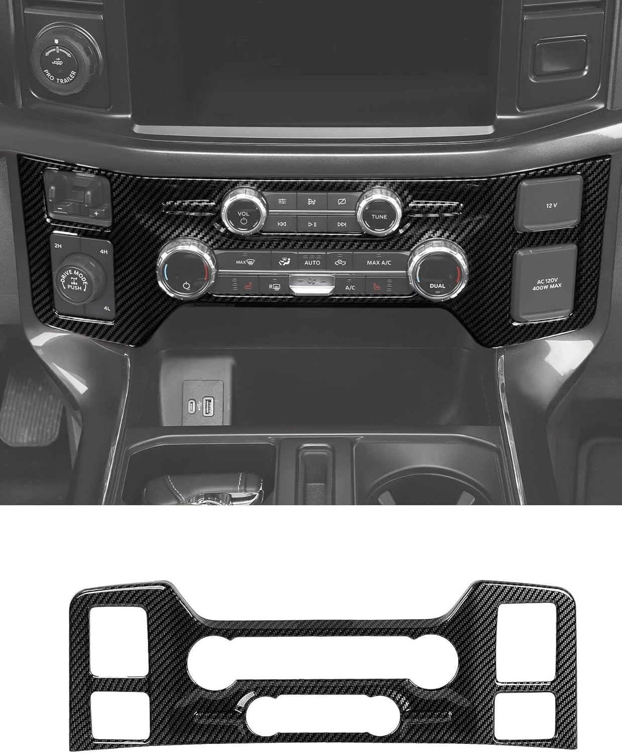 Savadicar Carbon Fiber Interior Accessories - Front Center Climate and Radio Control Panel Trim Cover for Ford F150 (2021-present) - Premium Texture Interior Decor Upgrade Option, 1 PC