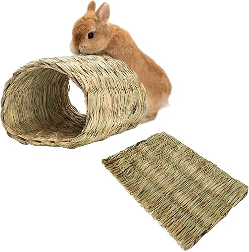 Miniatura 8 de Hamiledyi Rabbit Grass TunnelNatural Straw Woven Mat Winter Warm Hideaway Hut for Bunny Gerbil Ferrets Guinea Pig Chinchilla
