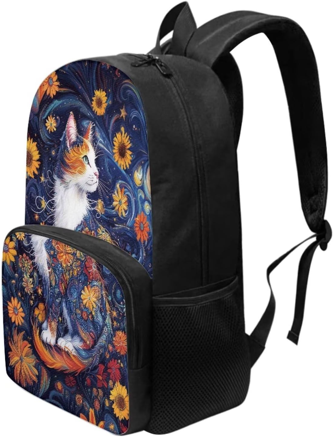 Cat Sunflower Starry Sky Pattern Kids Backpack for Boys Girls Elementary Students Bookbag Middle School Bag Lightweight Children Travel Bag Backpacks Laptop Bag