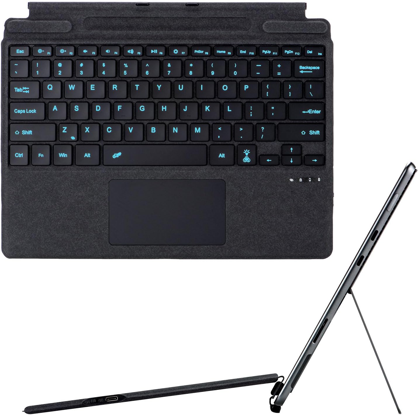 Type Cover for Microsoft Surface Pro 11 / Pro 10 / Pro 9 / Pro 8 / Pro X, 7-Color Backlight Keyboard with Touchpad, Portable Ultra-Thin Detachable Keyboard (with Pen Holder),Black