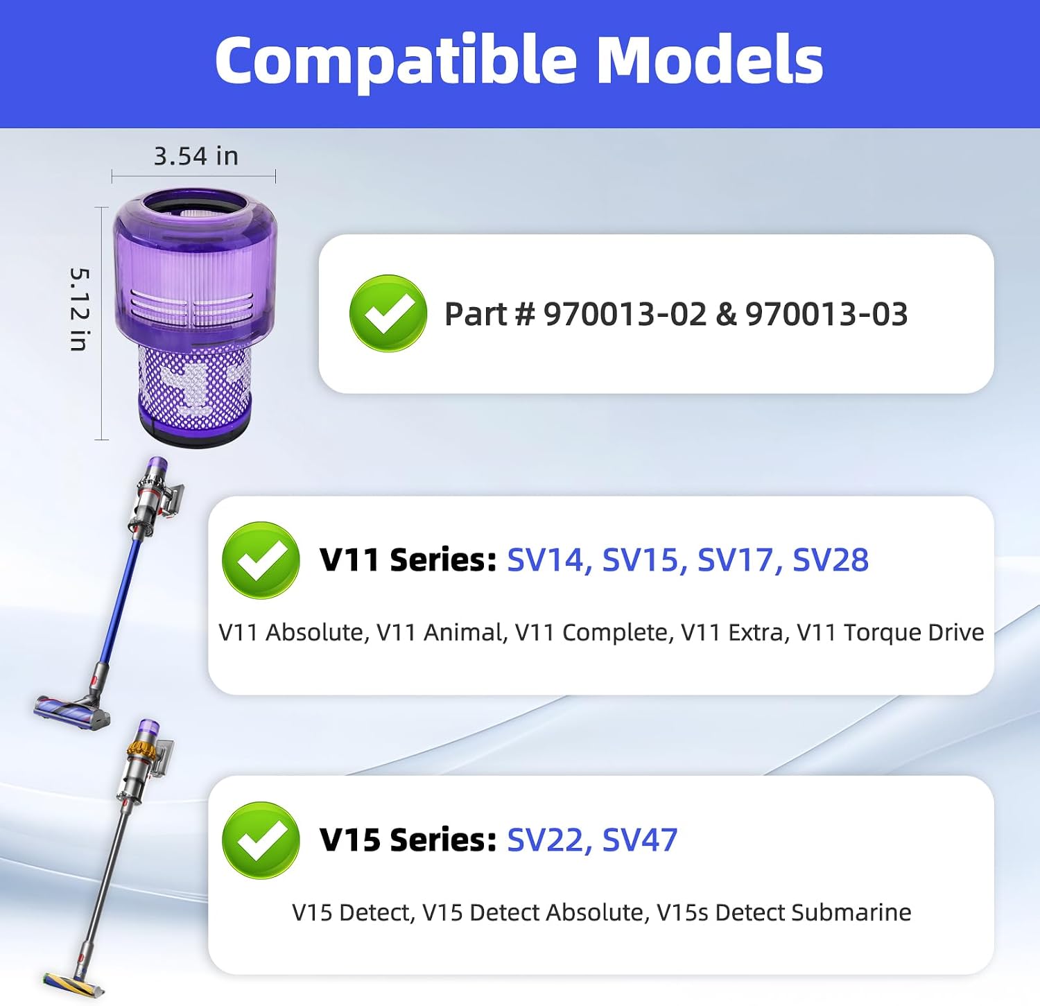 Filter Replacement Compatible with Dyson V11, V15, SV14, SV15, SV28 | 2-Pack Vacuum Filters for V11 Torque Drive, V11 Animal, V11 Absolute, V15 Detect, V15s Detect Submarine, SV17, SV22, SV47