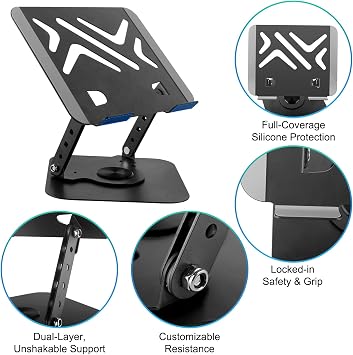 360 Rotating Laptop Stand for Desk, Portable Laptop Riser with Reinforced Support, Ergonomic PC Stand Height & Angle Adjustable, Metal Laptops Holder for Notebook Computer Tablet Office Accessories