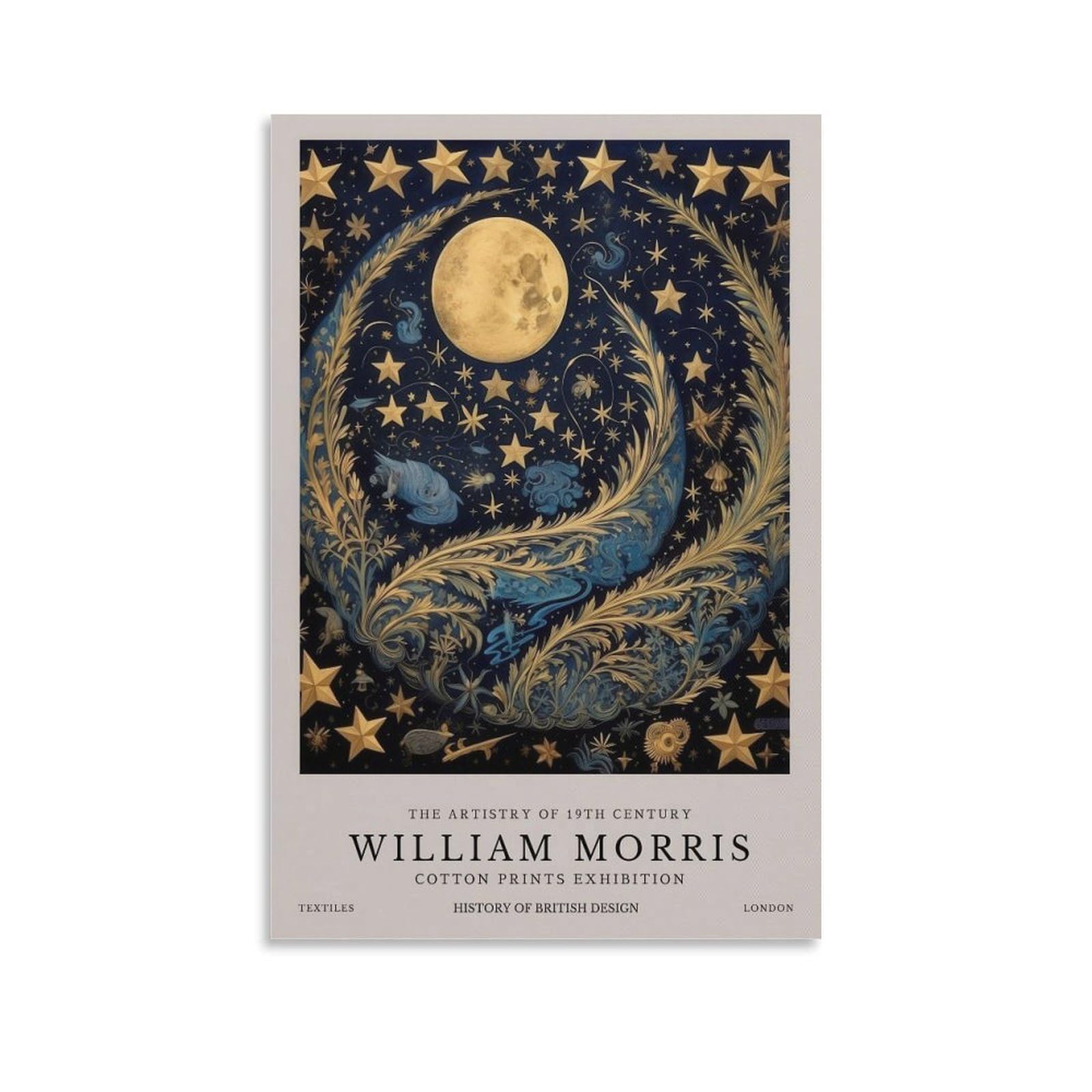 William Morris Star Moon Floral Plant Vintage Poster Decorative Painting Canvas Wall Art Living Room Decor 08x12inch(20x30cm)