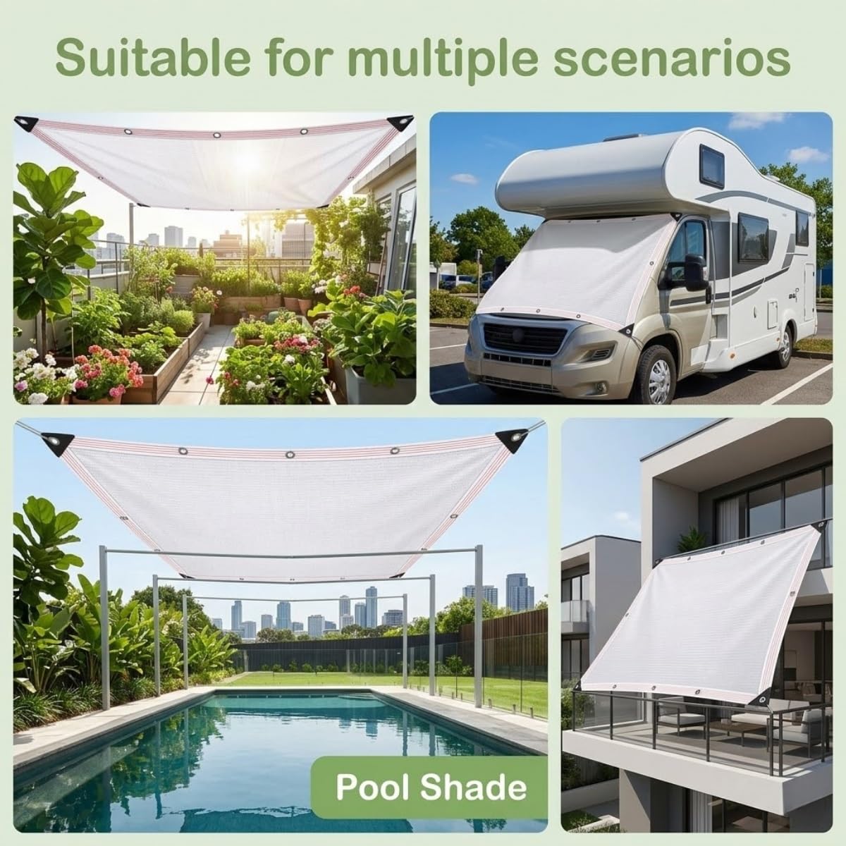 Malla de protección UV 90 % transpirable, para balcón, malla antigranizo para jardín, pérgola, diseño de ojales, tamaño 4 x 10 m