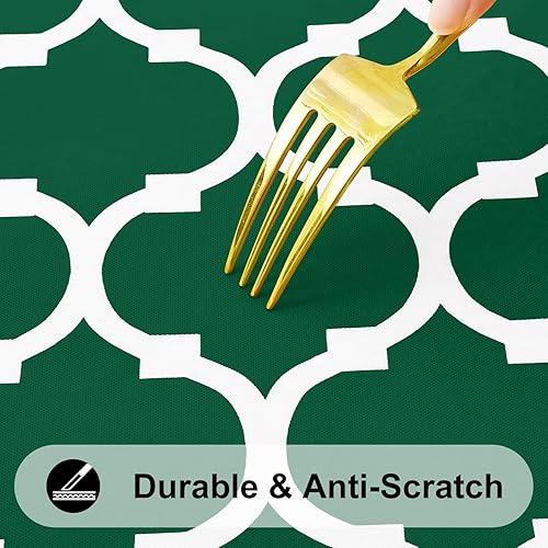 Miniatura 278 de Smiry - Mantel redondo de vinilo ajustable con bordes elásticos y parte trasera de franela, mantel de vinilo impermeable, lavable, diseño enrejado