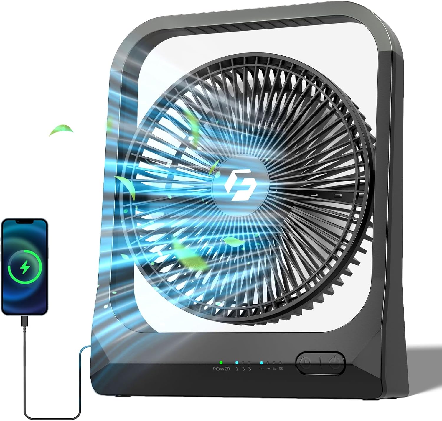 10-inch USB Portable Fan - 20800mAh Rechargeable Battery Operated Fan (56Hrs work time) - Personal Desk Fans - Battery Powered Fans use for Bedroom, Desktop, Table, Office, Camping, and Outdoor