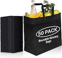 SimplyCool 50 Pack Reusable Grocery Bags - Heavy Duty Eco-Friendly Tote Bags, Foldable Shopping Bags Bulk 14.5x14x6.6"