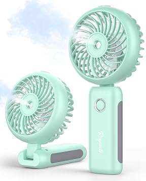 Handheld Misting Fan Portable, Small Personal Rechargeable Cooling Mister Fan Water Spray Mist, 3-Speed, 5-15 Hrs Runtime, 4000mAh Battery Operated for Travel Indoor Outdoor Hand Desk Blue