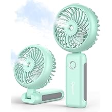 Handheld Misting Fan Portable, Small Personal Rechargeable Cooling Mister Fan Water Spray Mist, 3-Speed, 5-15 Hrs Runtime, 4000mAh Battery Operated for Travel Indoor Outdoor Hand Desk (Blue)