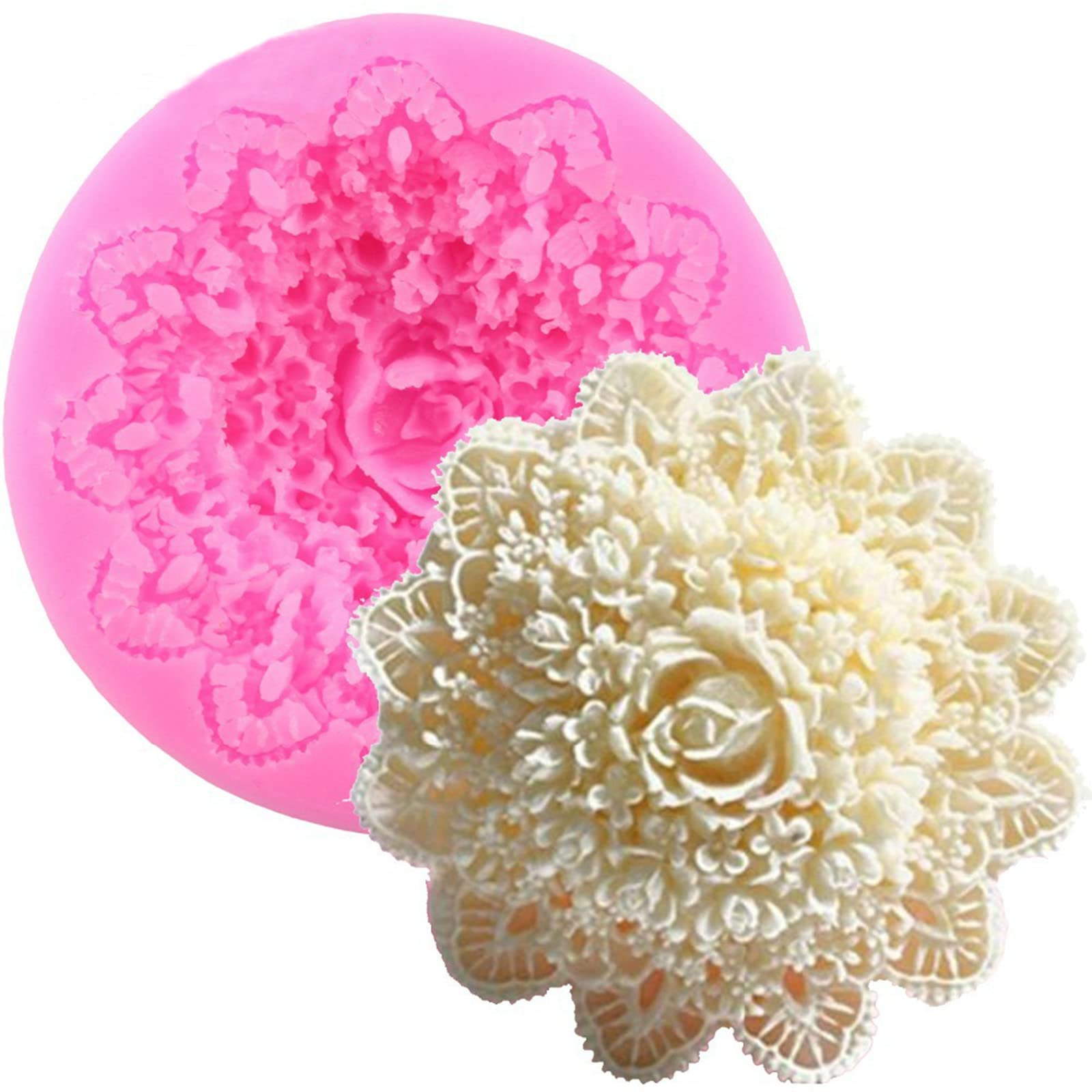 Lace Flower Silicone Mold for Candle, Soap, Fondant, Cake Decorating, Chocolate, Candy,Ploymer Clay