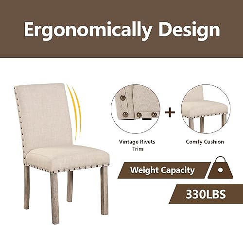 Miniatura 3 de Morden Fort Juego de mesa de comedor rústica para 6, sillas de comedor de cocina de granja para 6, encantadora mesa rectangular de madera de 60" y 6