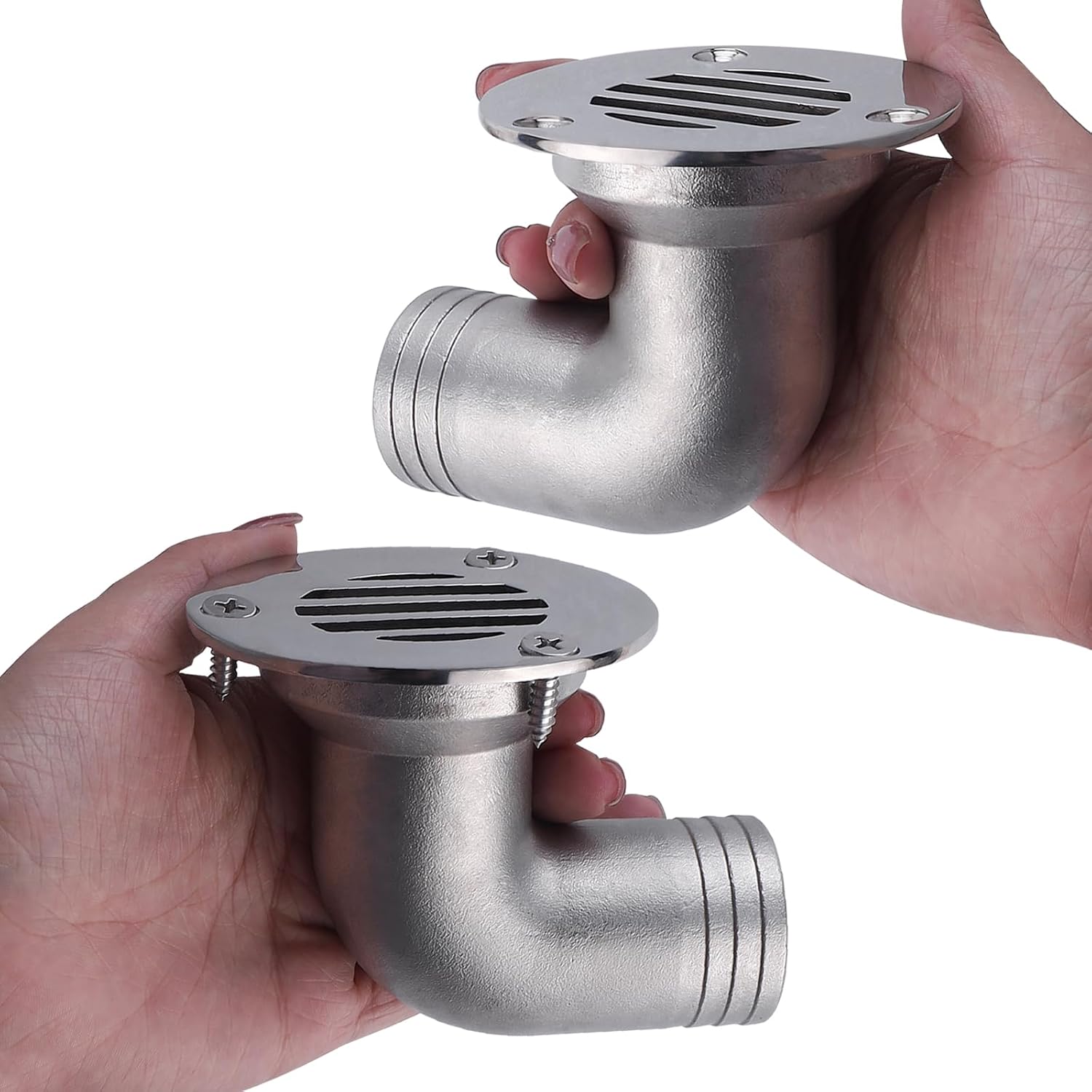 NovelBee 2pcs Boat Bend Floor Drain,90 Degree Marine 316 Stainless Steel Heavy Duty Thru Hull Drainage Scupper,1-1/2 Inch Marine Water Draining with Screws for Yacht Deck