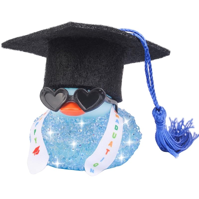 Patinho de Borracha Decorativo para Carro com Strass, Chapéu de Formatura, Faixa e Óculos G15-Blue Bling Duck MuMyer