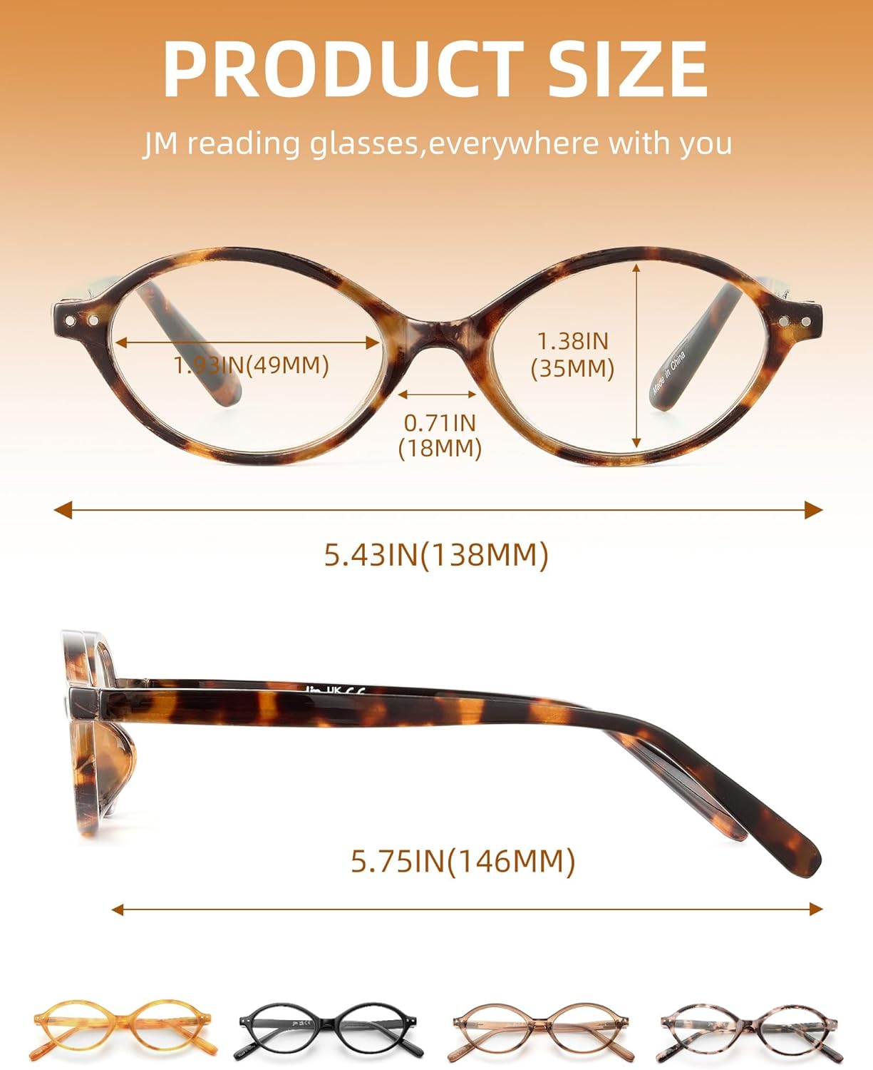 JM 5 Pack Oval Reading Glasses for Women, Trendy Blue Light Blocking Computer Readers with Spring Hinges - Image 7